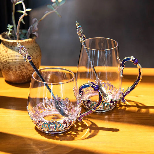 European Style Carved Flower Glass Cup Set