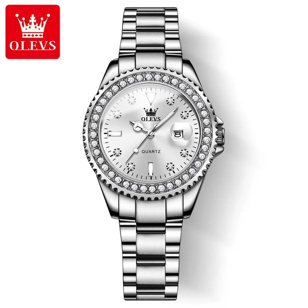 OLEVS Diamond Stainless Steel Waterproof Quartz Watch for Women